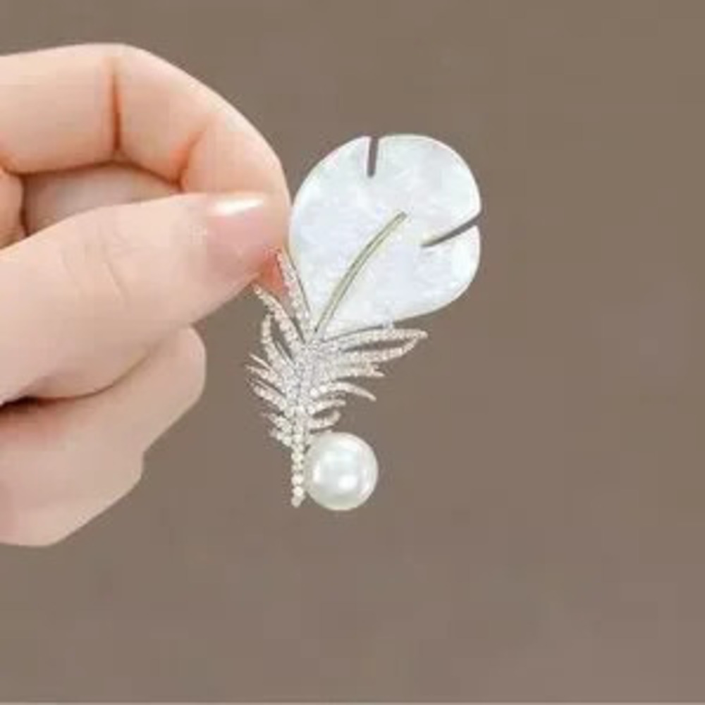 Crystal Feather Brooch